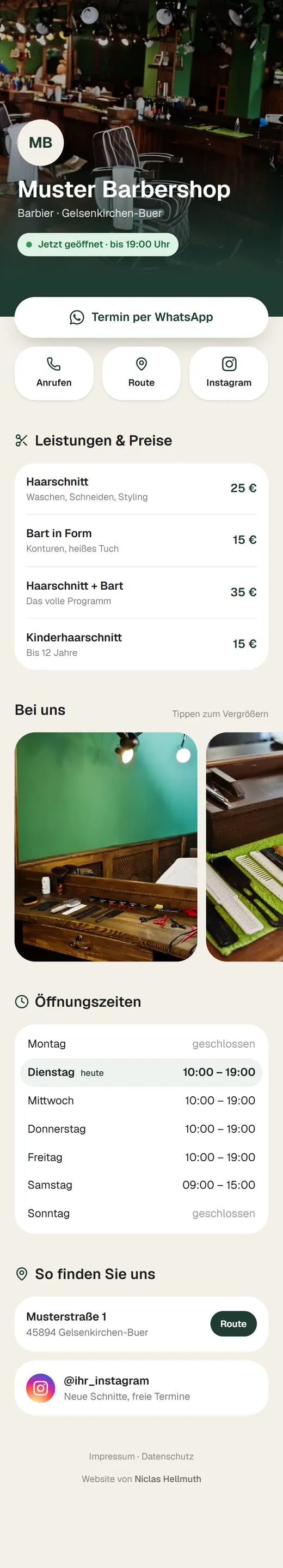 Website Muster Barbershop am Handy